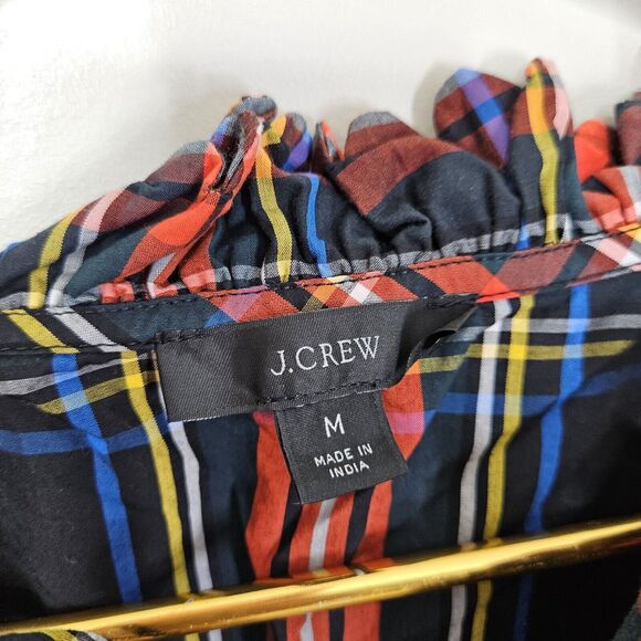 J. Crew Women’s Medium Scalloped Tie Neck Top In Stewart Tartan Plaid - Picture 2 of 7